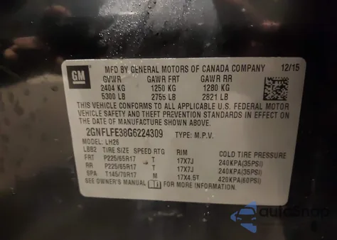 2016 Chevrolet Equinox Lt from USA, damaged, VIN 2GNFLFE38G6224309